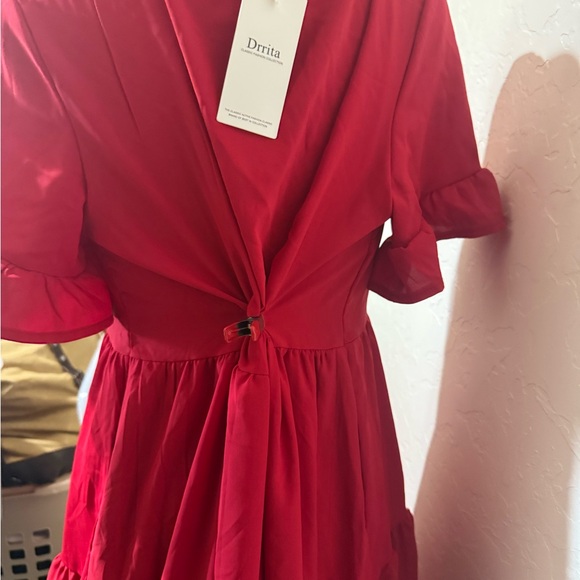 Red Ruffle Sleeve Mini Dress - Picture 5 of 11